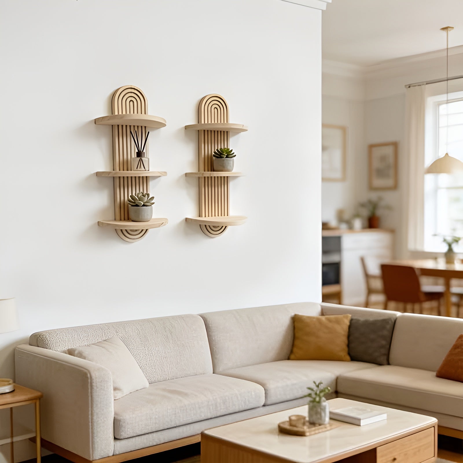 Boho Wandregal aus Massivholz – Mehrstufig und Platzsparend | Für Wohnzimmer Schlafzimmer und Flur - Wandregal