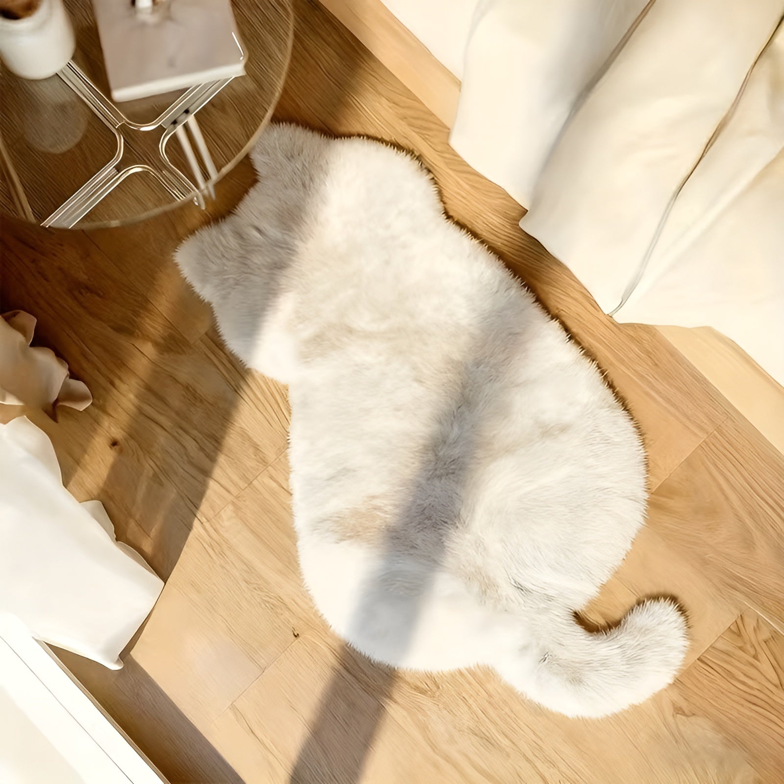 Kleiner Teppich in Katzenform – Weich und gemütlich | Perfekt für Sofa Regal oder Kommode - Weiß
