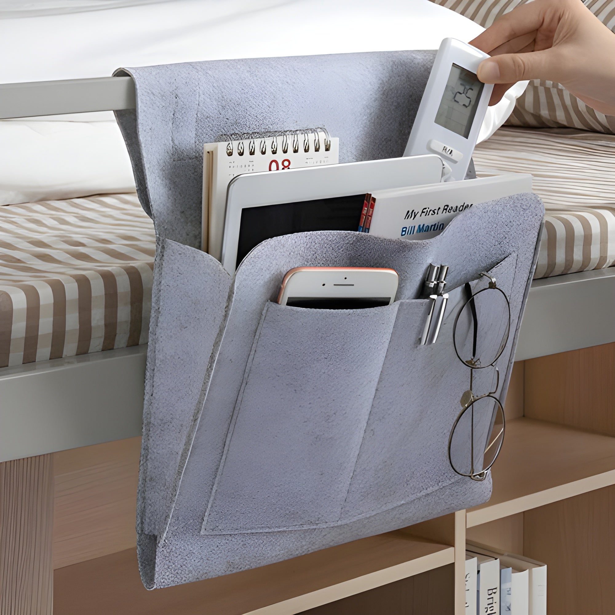 Filz Betttasche – Hängeorganizer für Bett Sofa und Schlafzimmerund Schlafzimmer - Grau - Aufbewahrungstasche