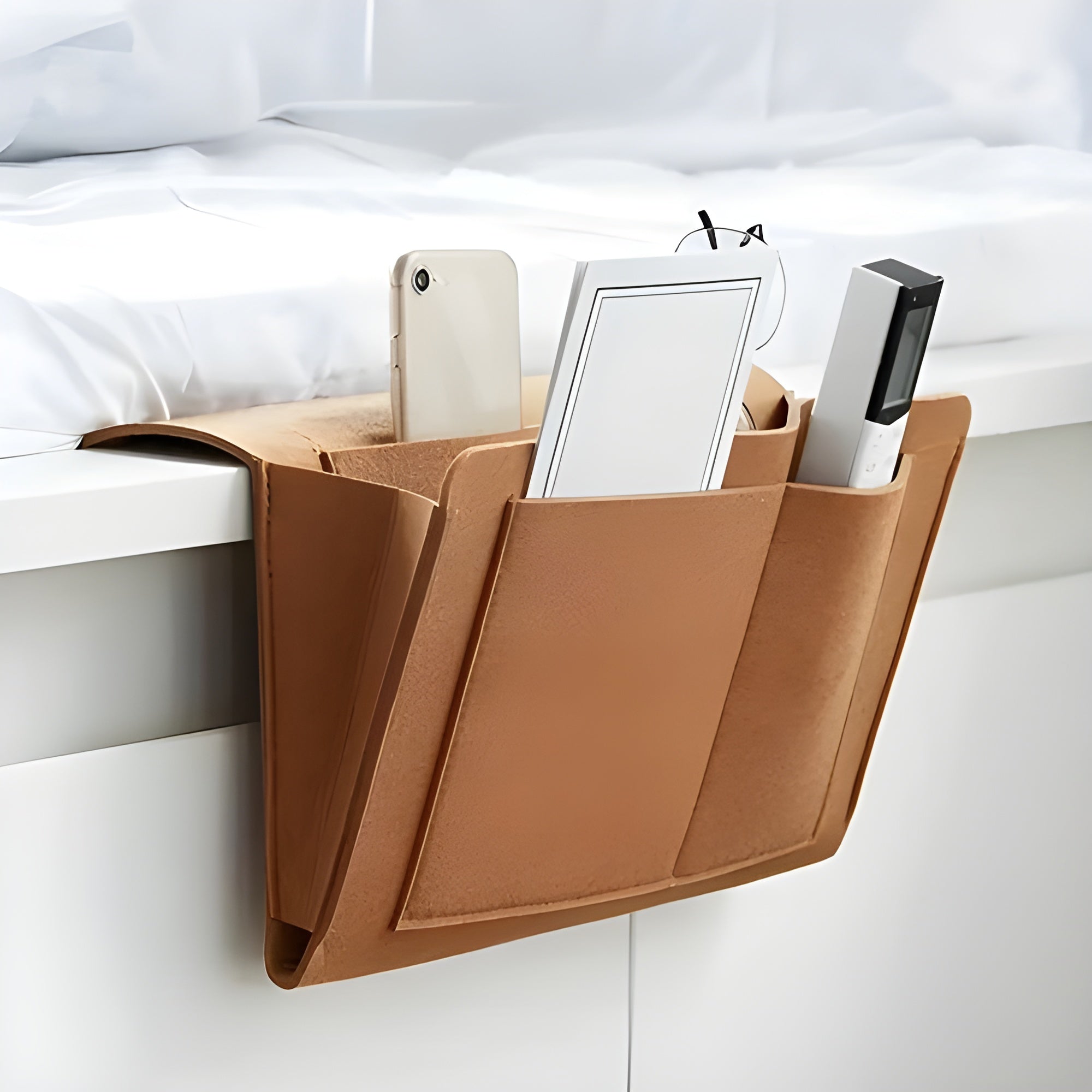 Filz Betttasche – Hängeorganizer für Bett Sofa und Schlafzimmerund Schlafzimmer - Kastanienbraun - Aufbewahrungstasche