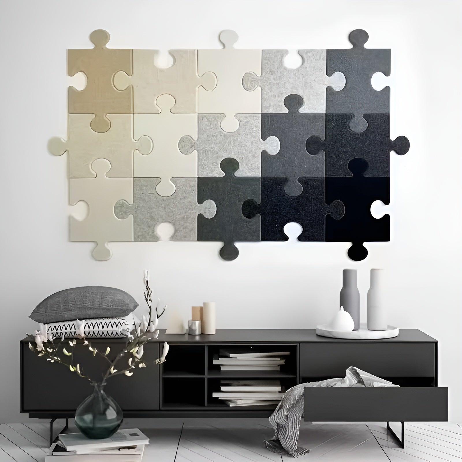 Filz Wandsticker Set (15 Stück) – Dekorative Puzzle-Wanddeko | Ideal für Wohnzimmer Schlafzimmer und TV-Wand - Stil 4