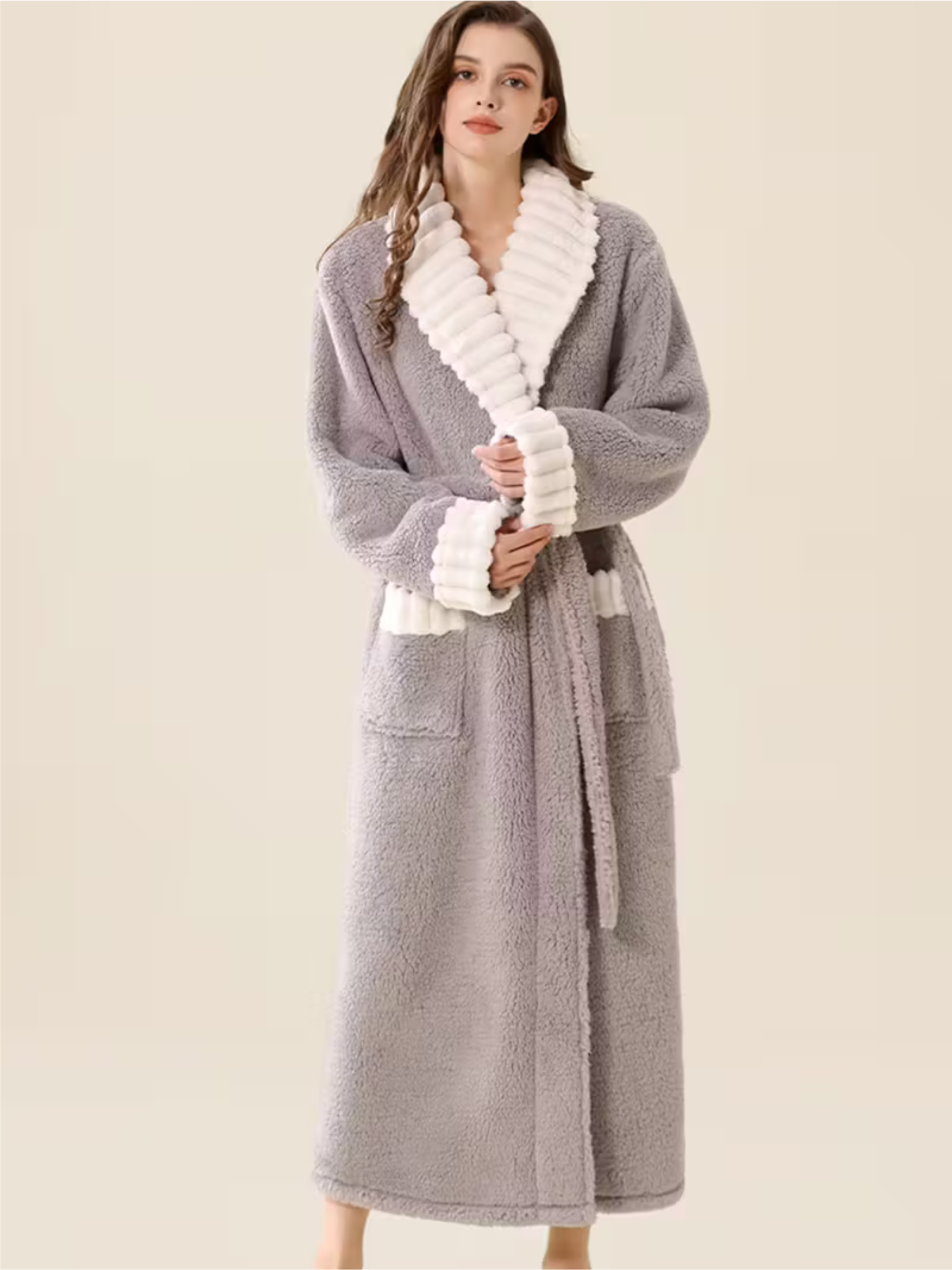 Flauschiger Damen-Winterbademantel – Extra Lang & Wärmend | Weiches Flanell mit Taschen - Bademantel