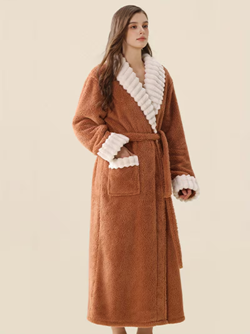 Flauschiger Damen-Winterbademantel – Extra Lang & Wärmend | Weiches Flanell mit Taschen - Bademantel