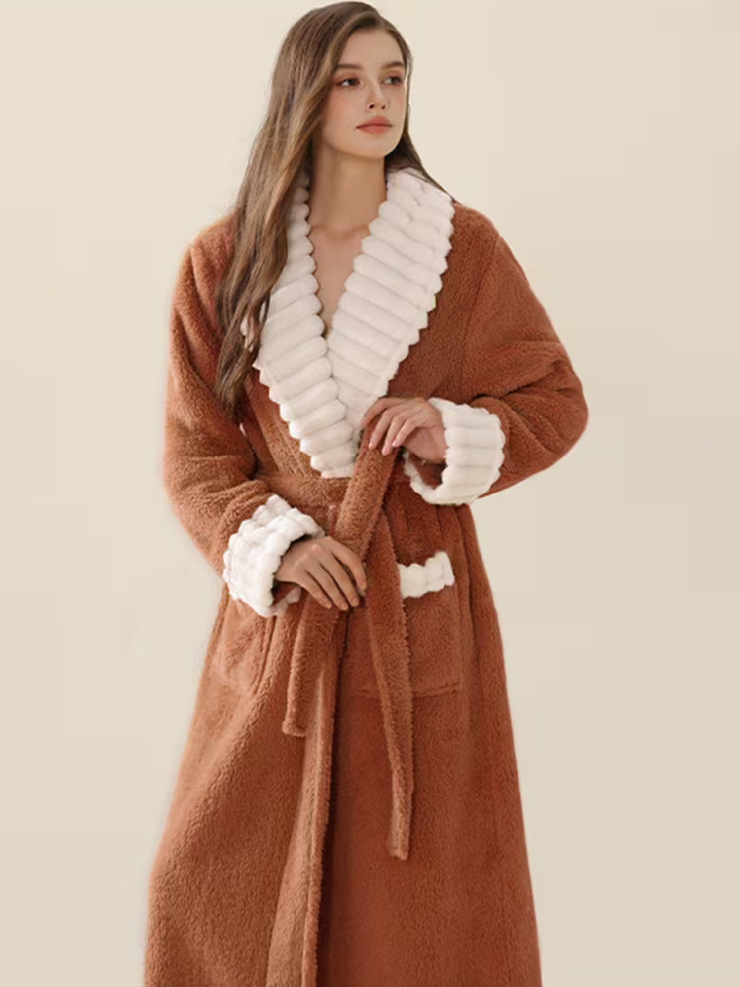 Flauschiger Damen-Winterbademantel – Extra Lang & Wärmend | Weiches Flanell mit Taschen - Bademantel