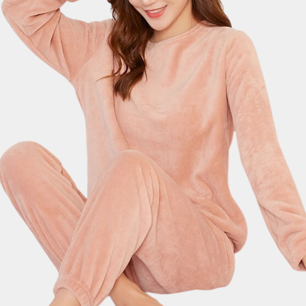 Flauschiges Damen-Pyjama-Set mit bequemer Passform - Rosa / One Size (S bis 2XL) - Nachtwäsche und Loungewear