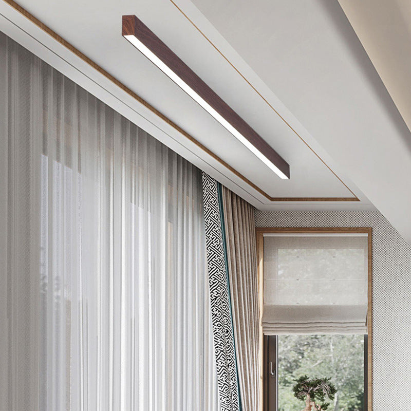 Flur-Deckenleuchte Holz länglich mit integrierter LED – 60 100 oder 120 cm - Walnuss / Groß / Warmweiß (3000 K)