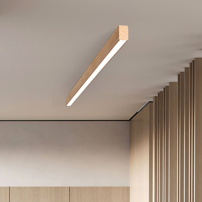 Flur-Deckenleuchte Holz länglich mit integrierter LED – 60 100 oder 120 cm - Helle Holzoptik / Klein / Warmweiß (3000
