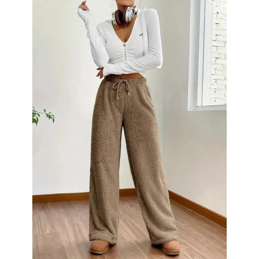 Freya Pants - Warme und bequeme Teddybär-Hose mit weitem Bein - Damenmode