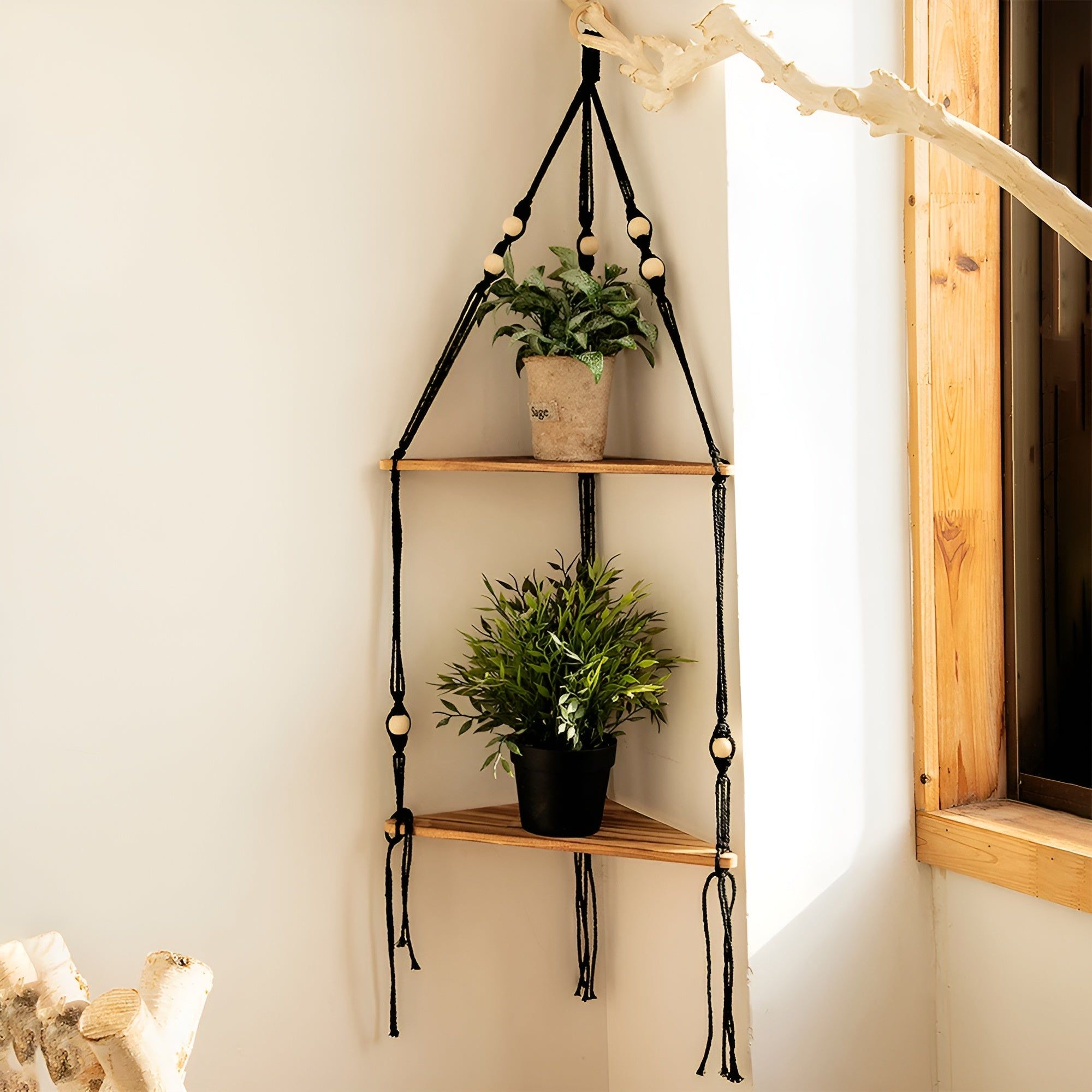 BohoFloat Shelf - Hängendes Wandregal mit ästhetischen Seilen in Dreiecksform - Elegare