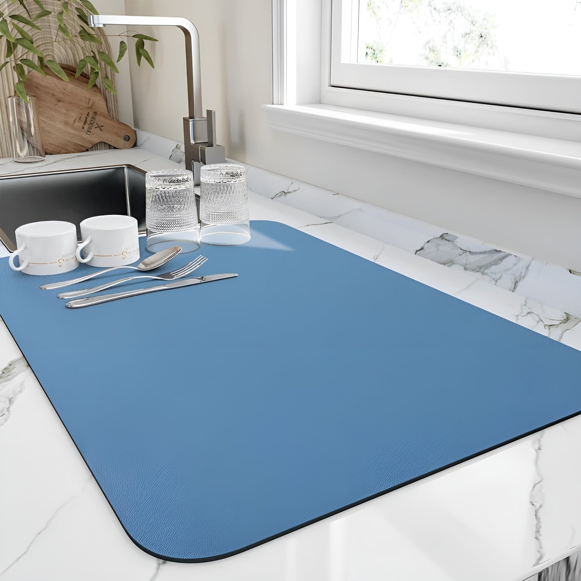 Geschirrabtropfmatte – Saugfähig und Schnell Trocknend | Ideal für Küche und Spüle - 50x60cm / Blau - Abtropfmatte