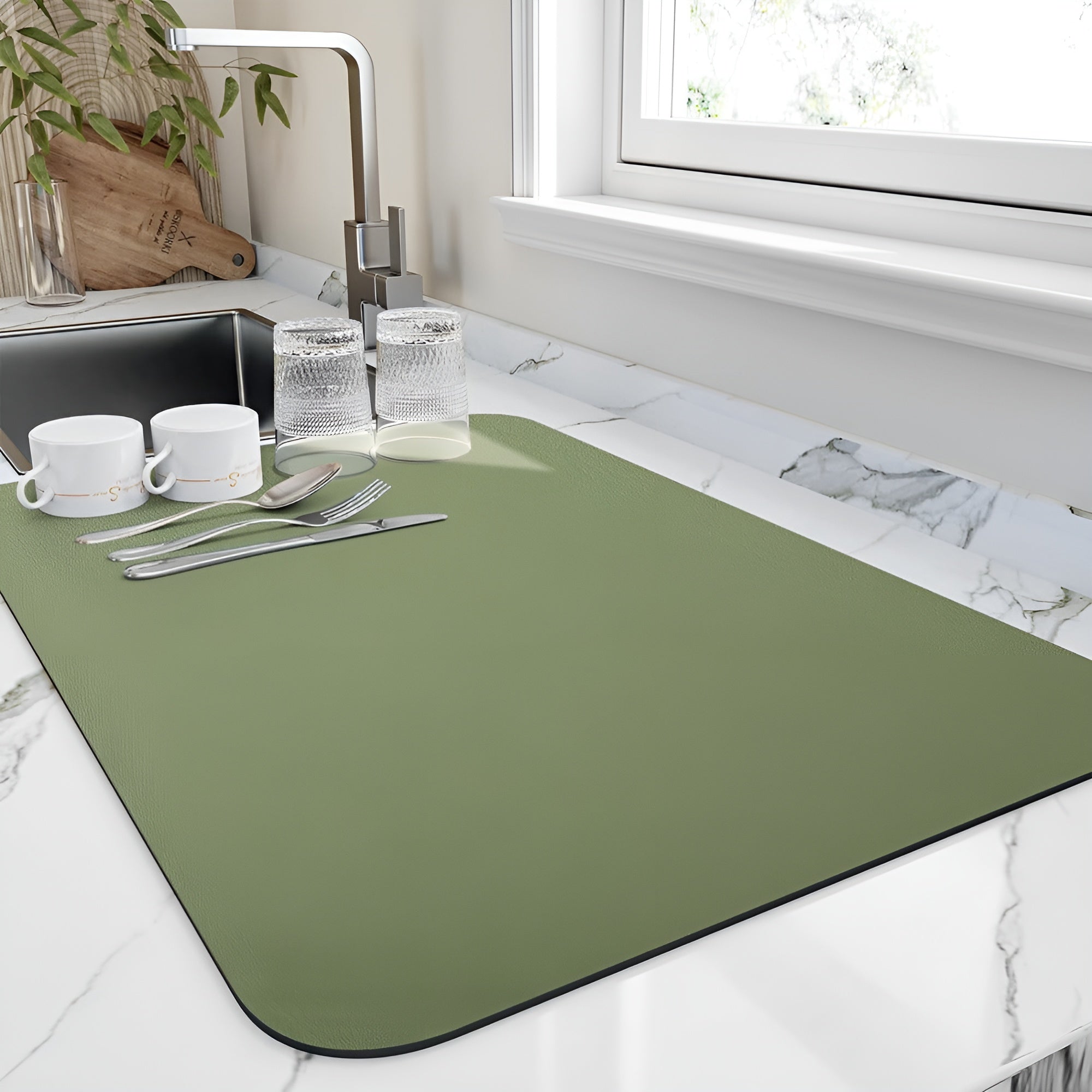 Geschirrabtropfmatte – Saugfähig und Schnell Trocknend | Ideal für Küche und Spüle - 50x60cm / Grün - Abtropfmatte