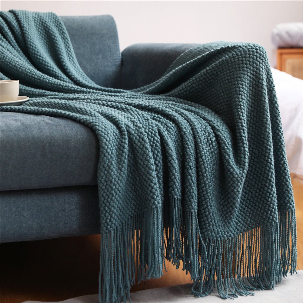 Gestrickte Decke im skandinavischen Design - Blau / 127 x 176 cm - Wohn- und Schlafdecken
