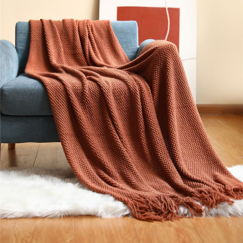 Gestrickte Decke im skandinavischen Design - Rostbraun / 127 x 176 cm - Wohn- und Schlafdecken