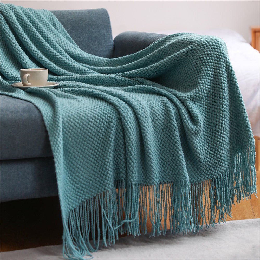 Gestrickte Decke im skandinavischen Design - Teal / 127 x 176 cm - Wohn- und Schlafdecken