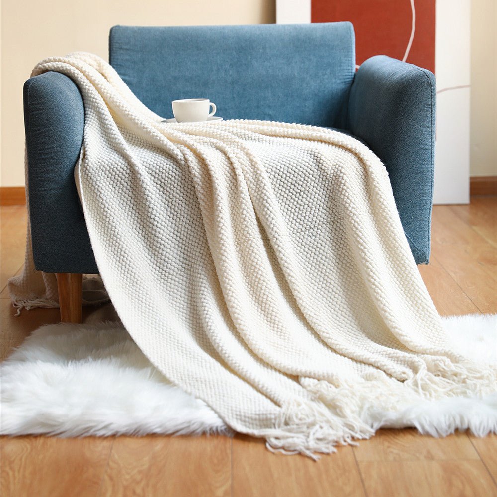Gestrickte Decke im skandinavischen Design - Weiß / 127 x 176 cm - Wohn- und Schlafdecken