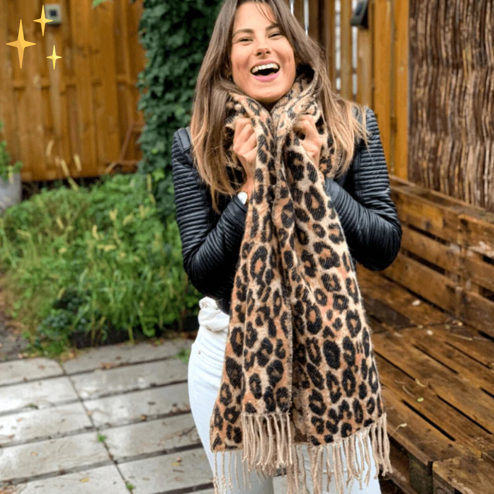 Gestrickter Schal mit Tiermuster – Wollmix-Winterschal mit Fransen - Standard - Schals und Tücher