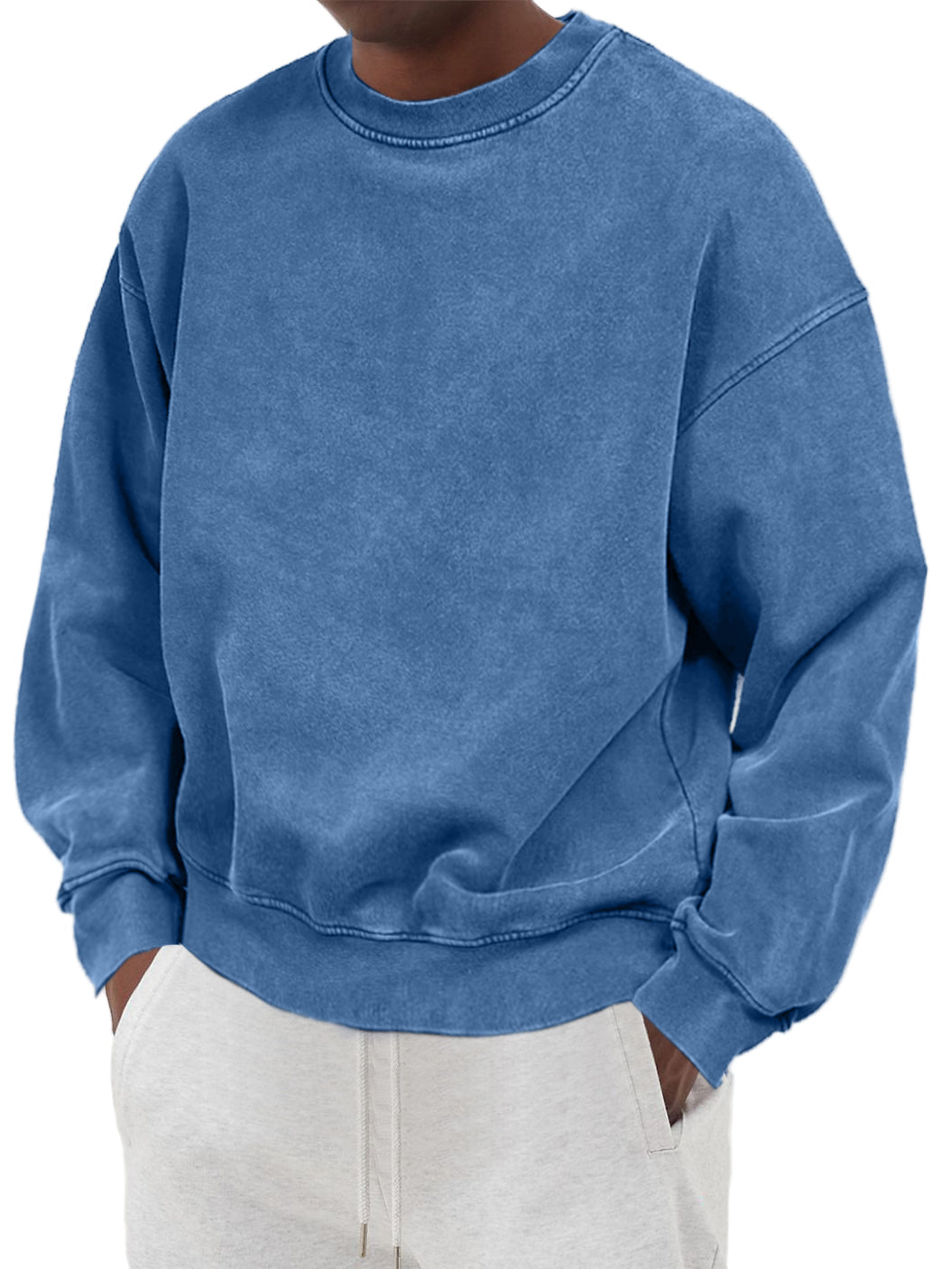 Gewaschener Baumwoll-Strickpullover für Herren - Blau / S - Herren Pullover