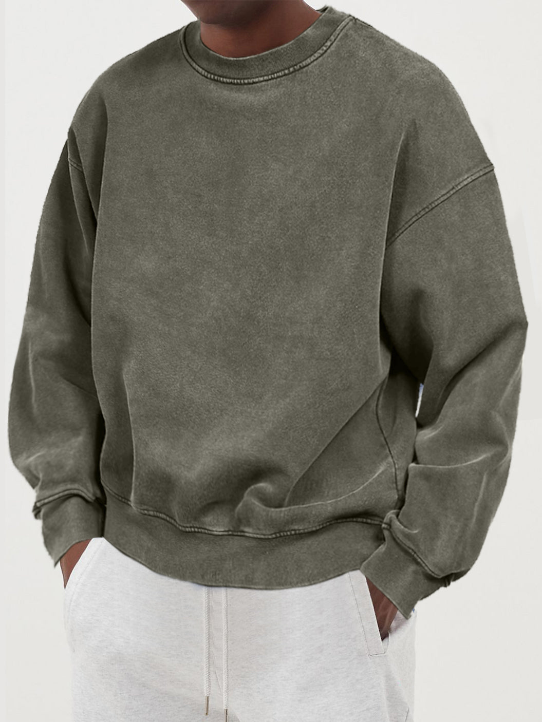 Gewaschener Baumwoll-Strickpullover für Herren - Dunkelgrau / S - Herren Pullover