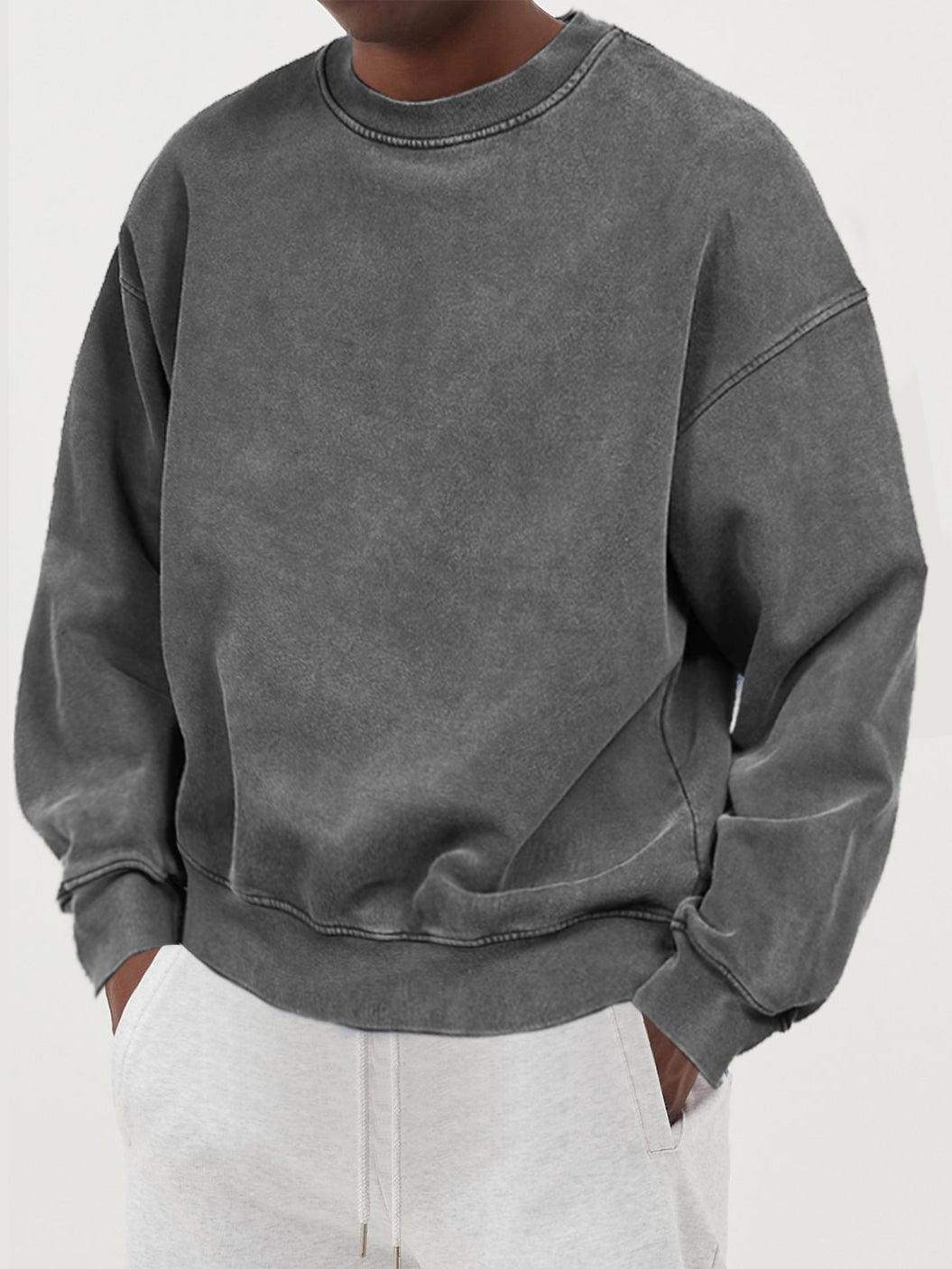 Gewaschener Baumwoll-Strickpullover für Herren - Grau / S - Herren Pullover