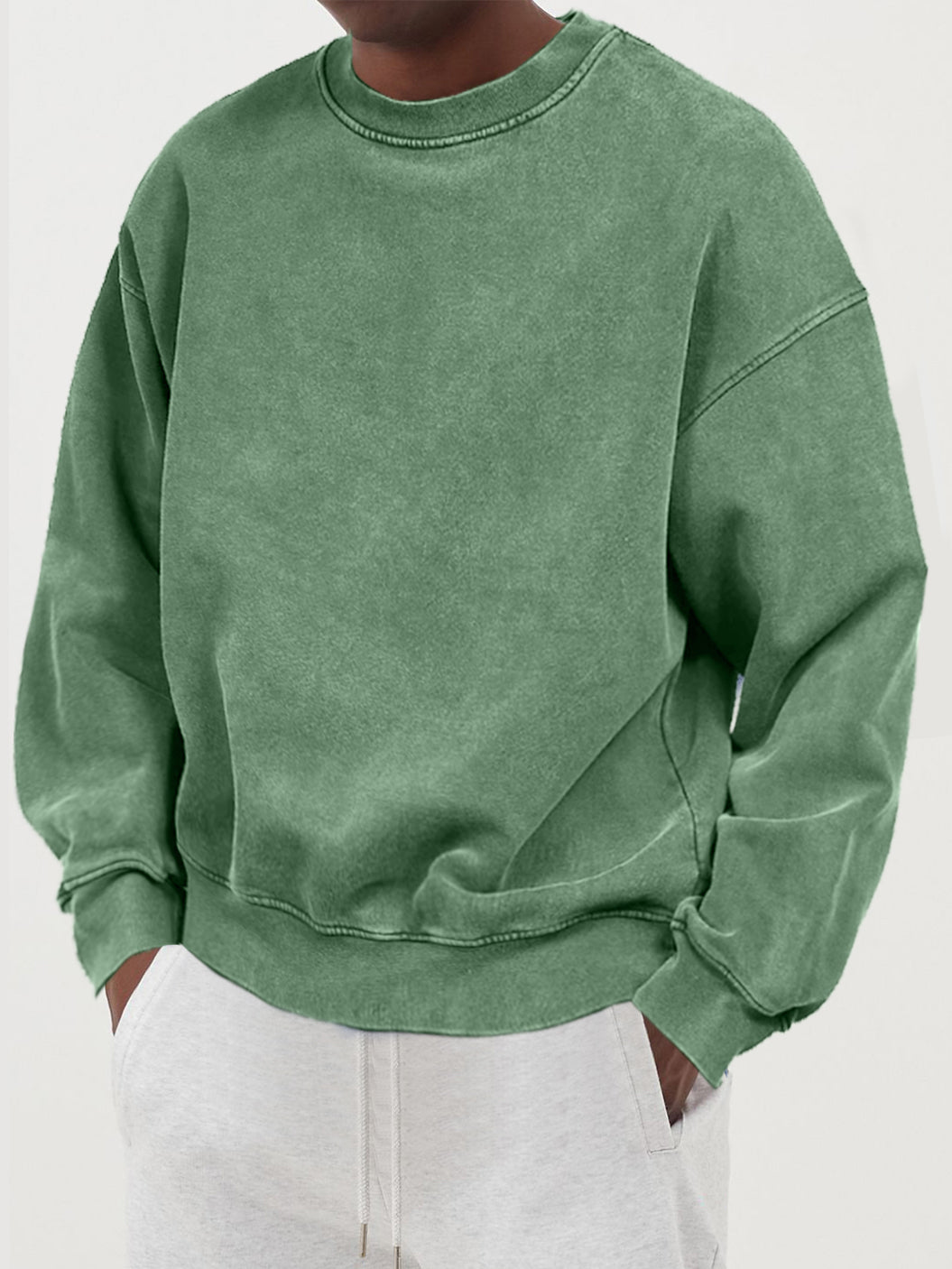 Gewaschener Baumwoll-Strickpullover für Herren - Grün / S - Herren Pullover
