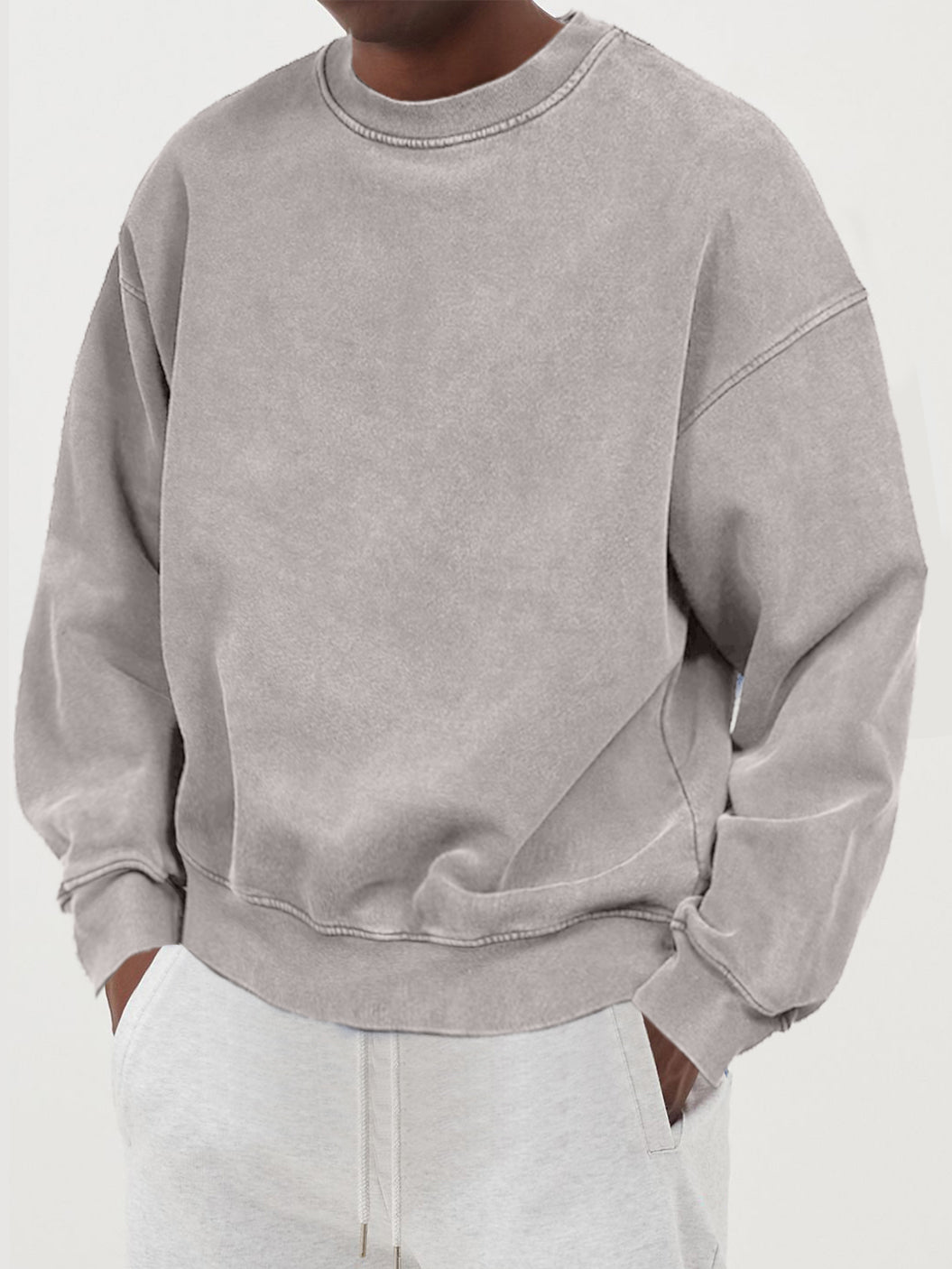 Gewaschener Baumwoll-Strickpullover für Herren - Hellgrau / S - Herren Pullover