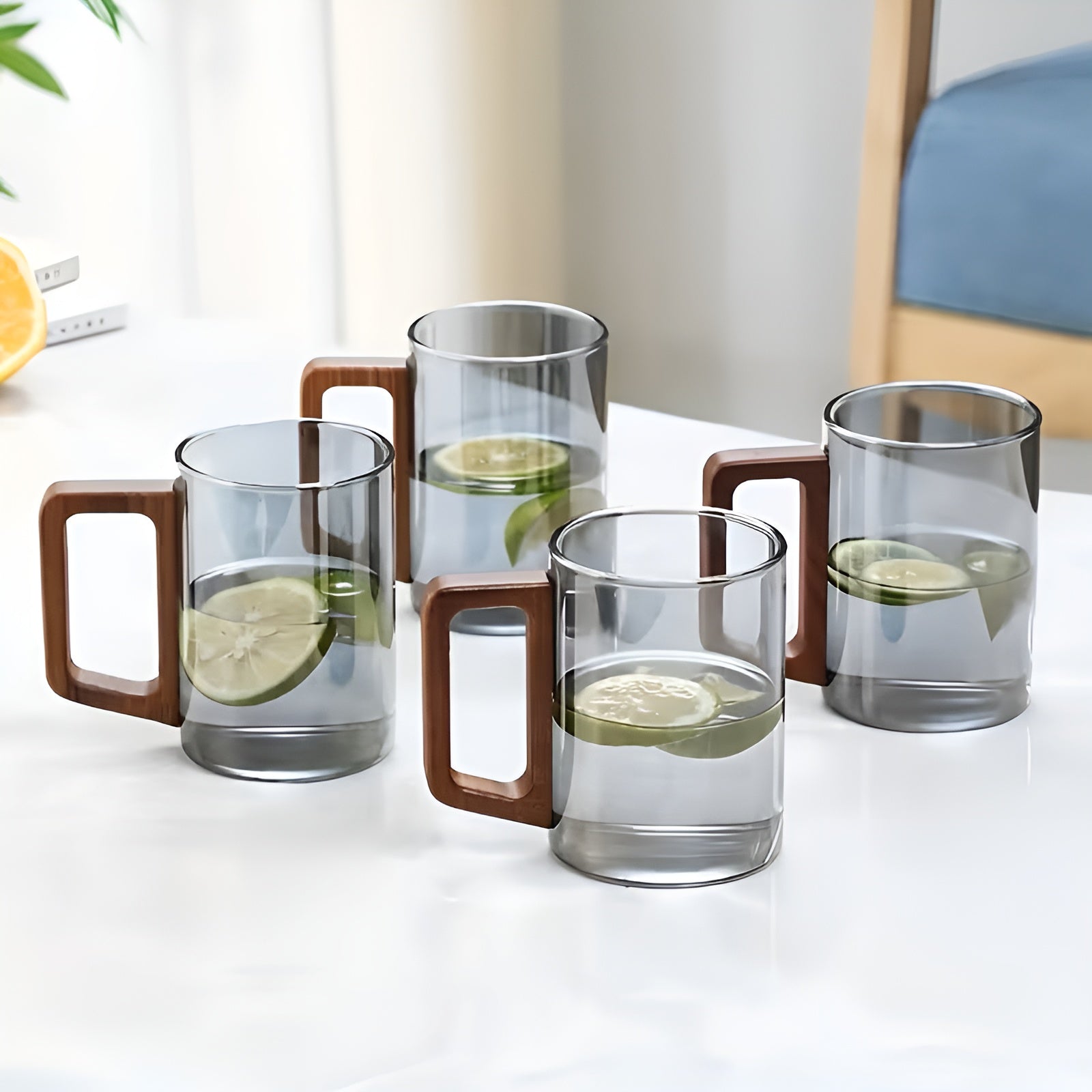 Glasbecher-Set mit Holzgriff – Hitzebeständig und Stilvoll | Perfekt für Tee Wasser und Gästebewirtung - Glasbecher-Set