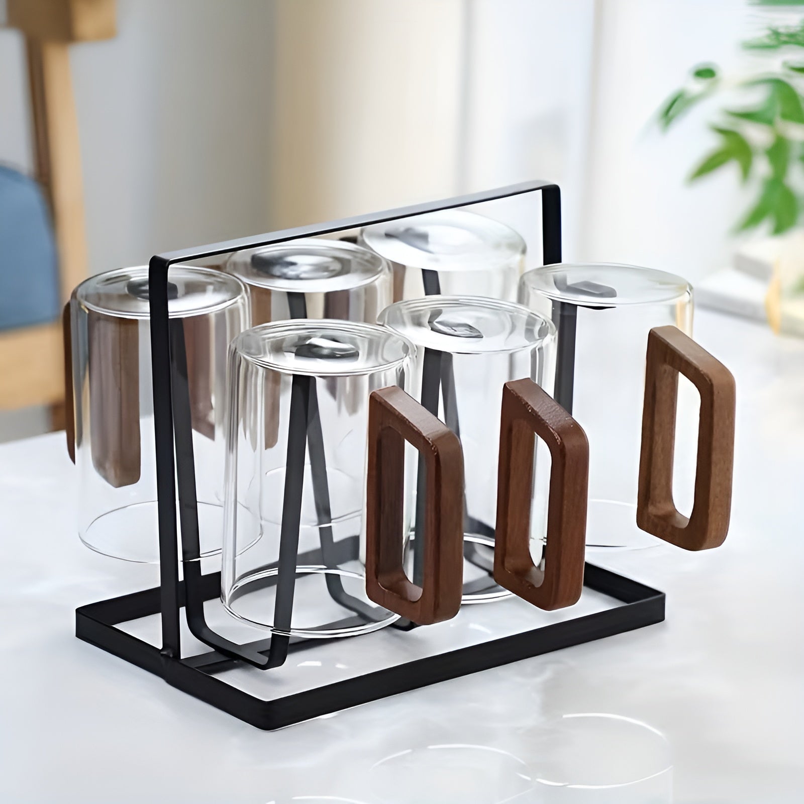 Glasbecher-Set mit Holzgriff – Hitzebeständig und Stilvoll | Perfekt für Tee Wasser und Gästebewirtung - Glasbecher-Set