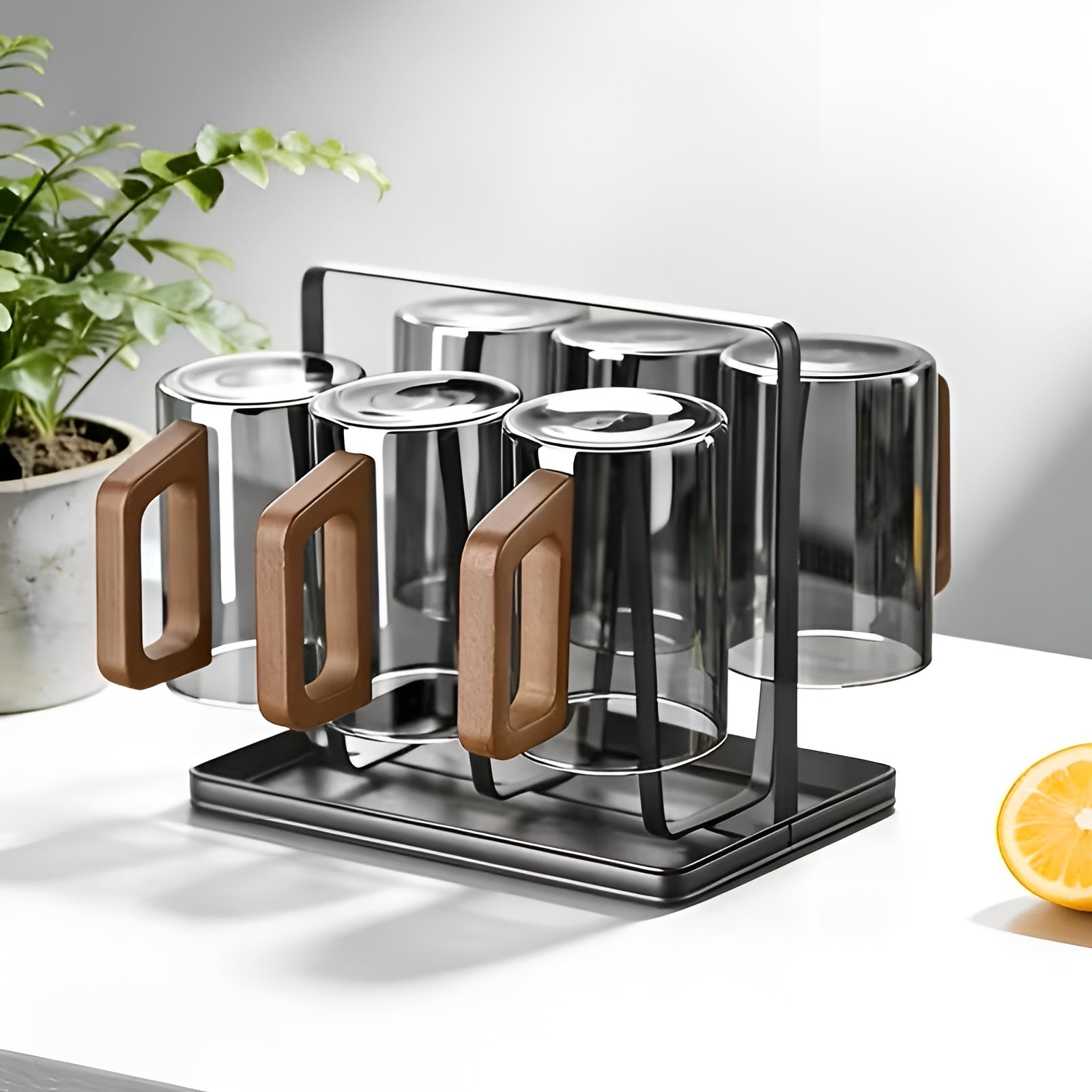 Glasbecher-Set mit Holzgriff – Hitzebeständig und Stilvoll | Perfekt für Tee Wasser und Gästebewirtung - Glasbecher-Set