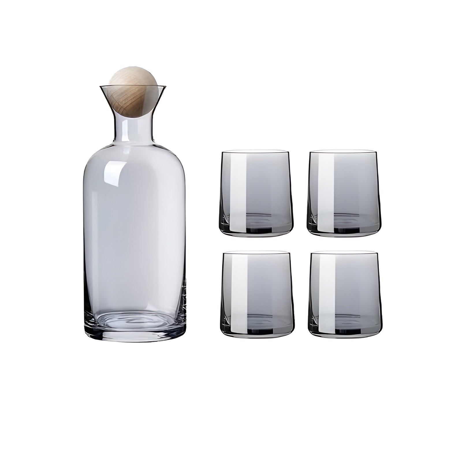 Glaskaraffe Set mit 4 Trinkgläsern – Stilvoll und Dekorativ | 1,2L Karaffe mit Holzdeckel für Wasser Saft und Gäste