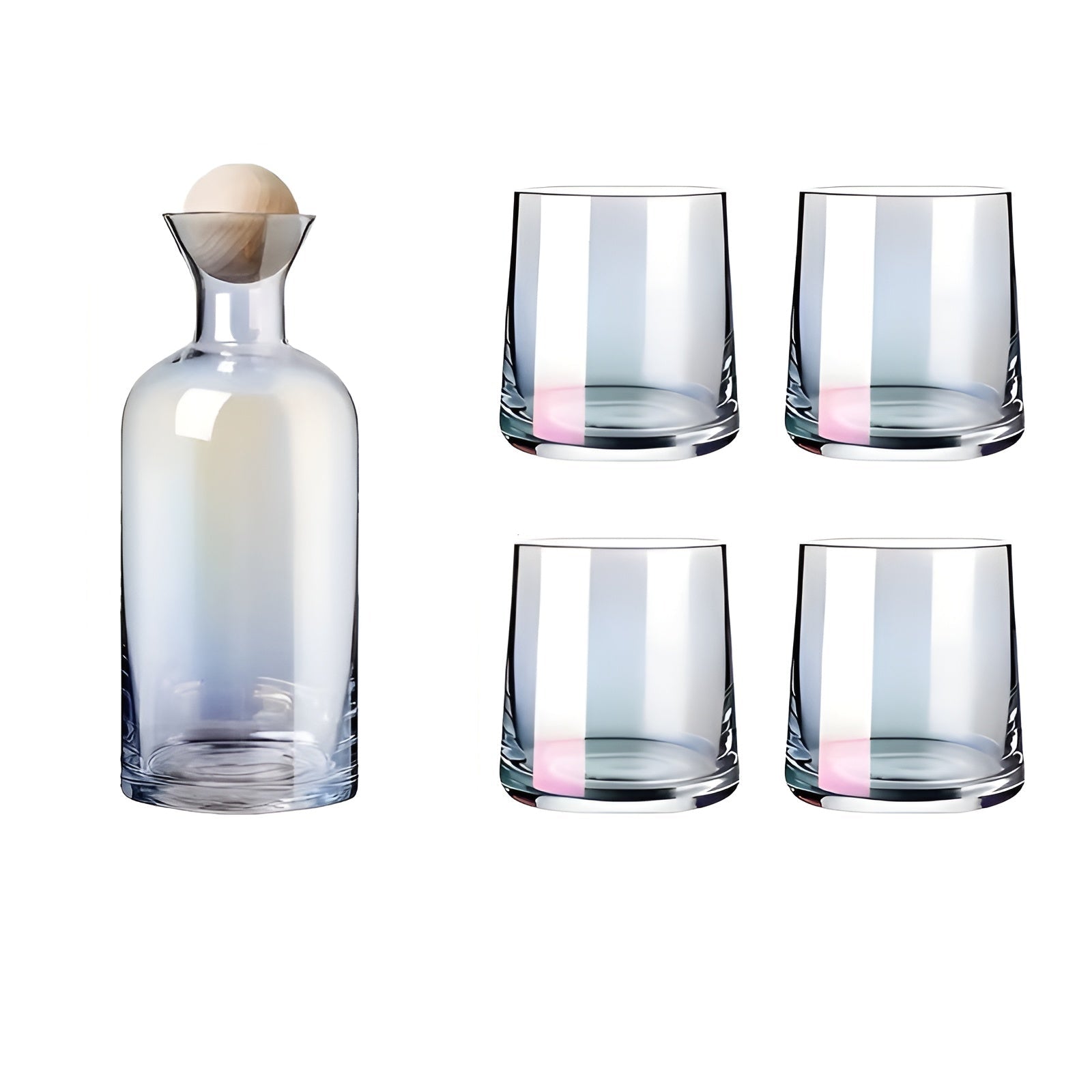 Glaskaraffe Set mit 4 Trinkgläsern – Stilvoll und Dekorativ | 1,2L Karaffe mit Holzdeckel für Wasser Saft und Gäste
