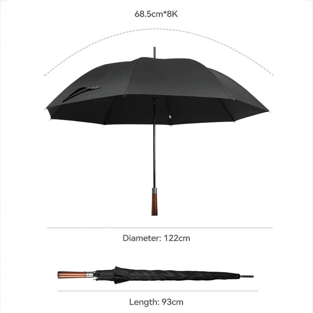 Großer Golfschirm mit Holzgriff – 122 cm sturmfest - Regenschirme