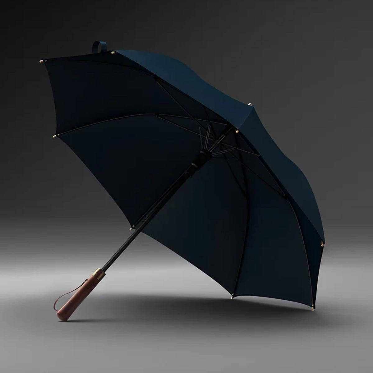 Großer marineblauer Regenschirm – 122 cm mit Holzgriff - Regenschirme