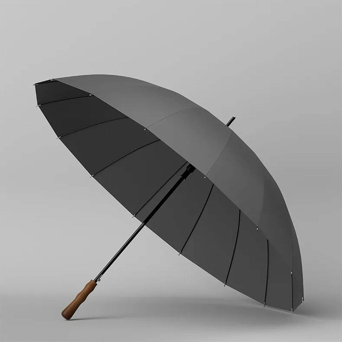 Großer Regenschirm mit Holzgriff und 16 Speichen – 120 cm - Regenschirme