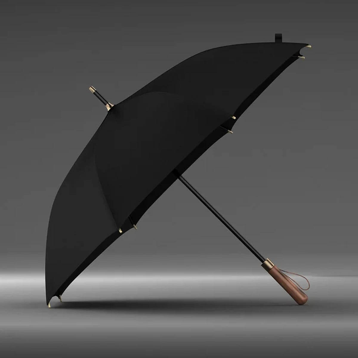 Großer schwarzer Regenschirm mit Holzgriff – 122 cm - Regenschirme