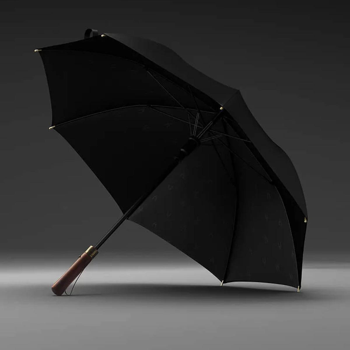 Großer schwarzer Regenschirm mit Holzgriff – 122 cm - Regenschirme