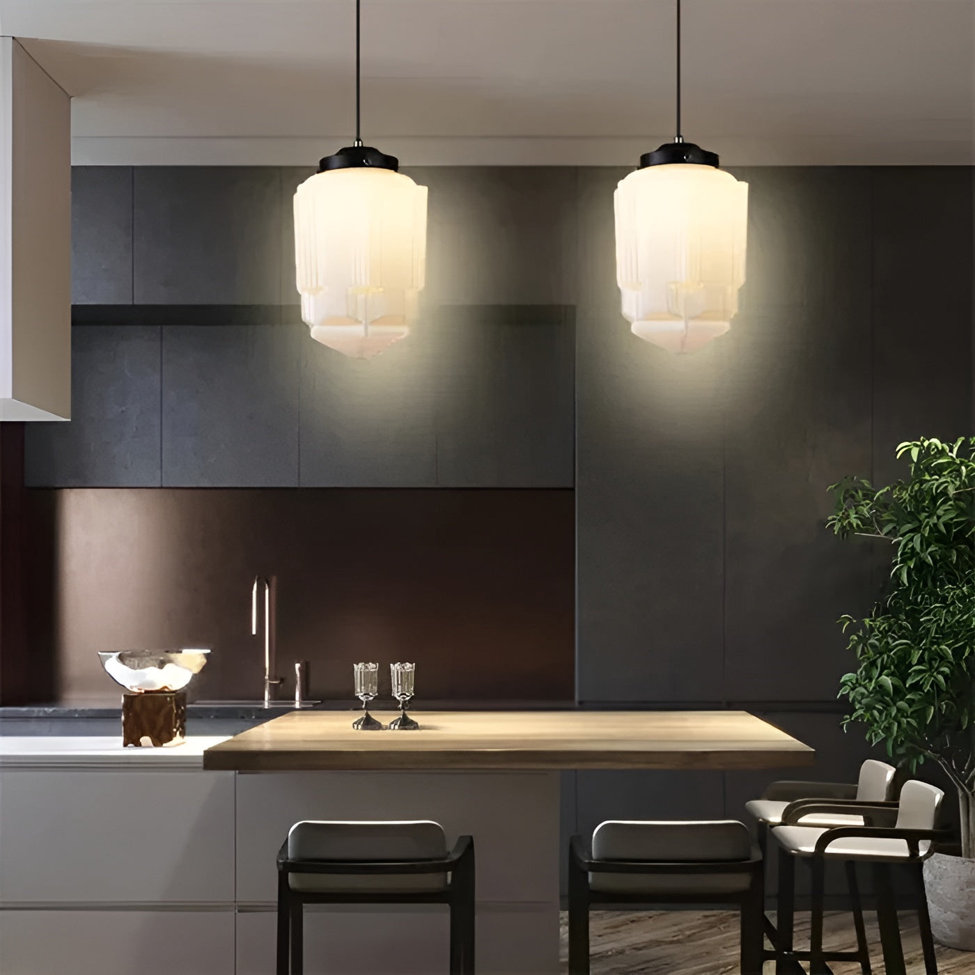 Hängelampe aus Milchglas – Vintage Design mit Geometrischem Glas - Pendelleuchte