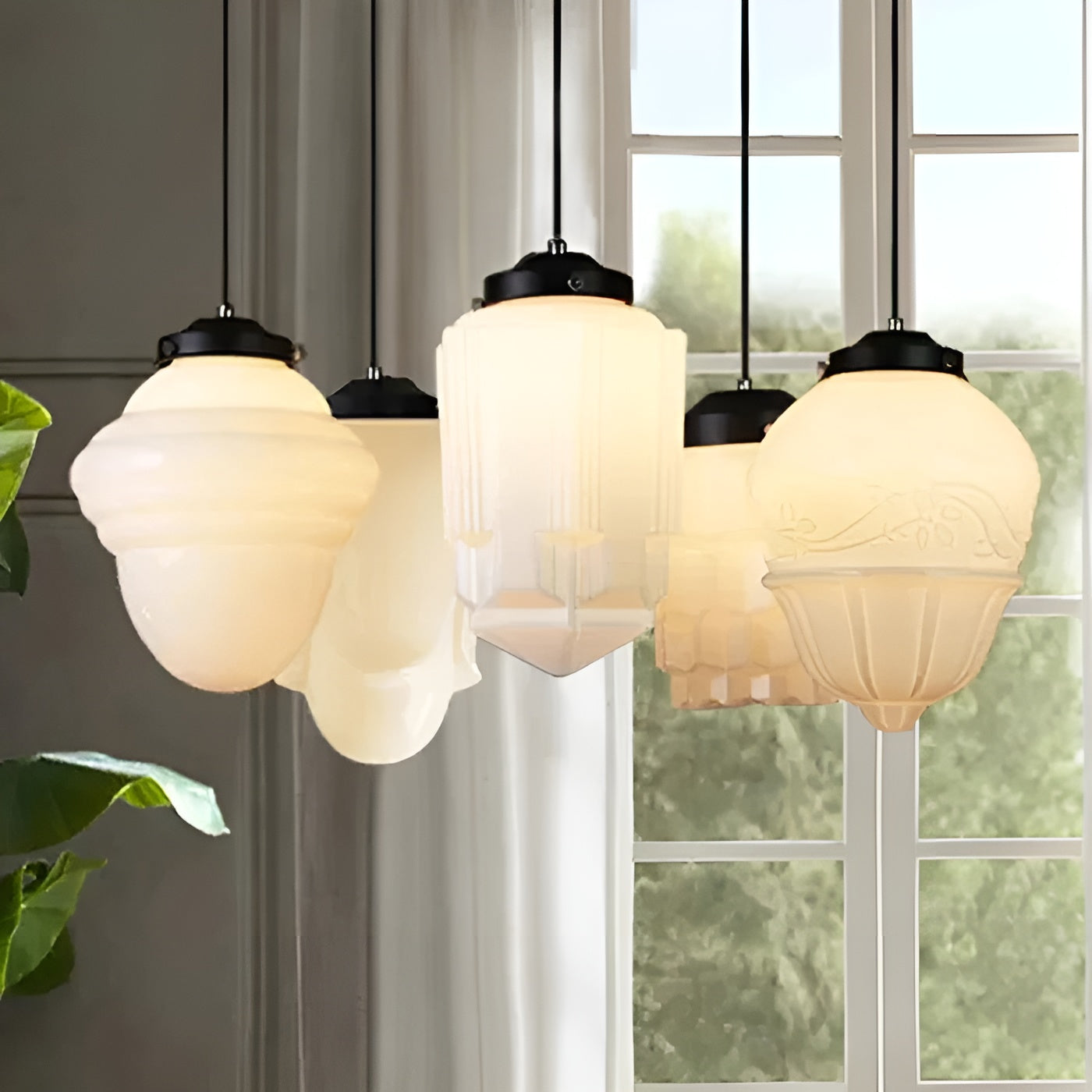 Hängelampe aus Milchglas – Vintage Design mit Geometrischem Glas - Pendelleuchte