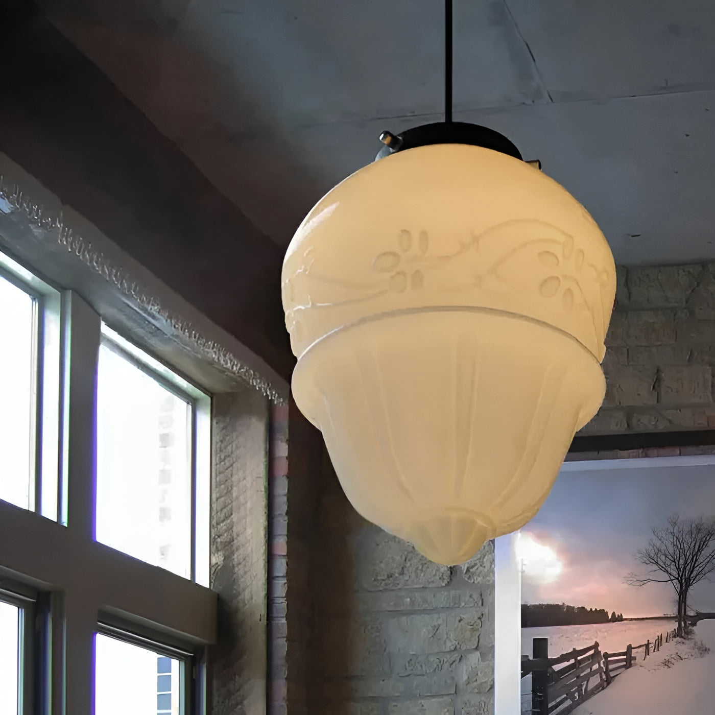 Hängelampe aus Milchglas – Vintage Design mit Geometrischem Glas - B - Pendelleuchte