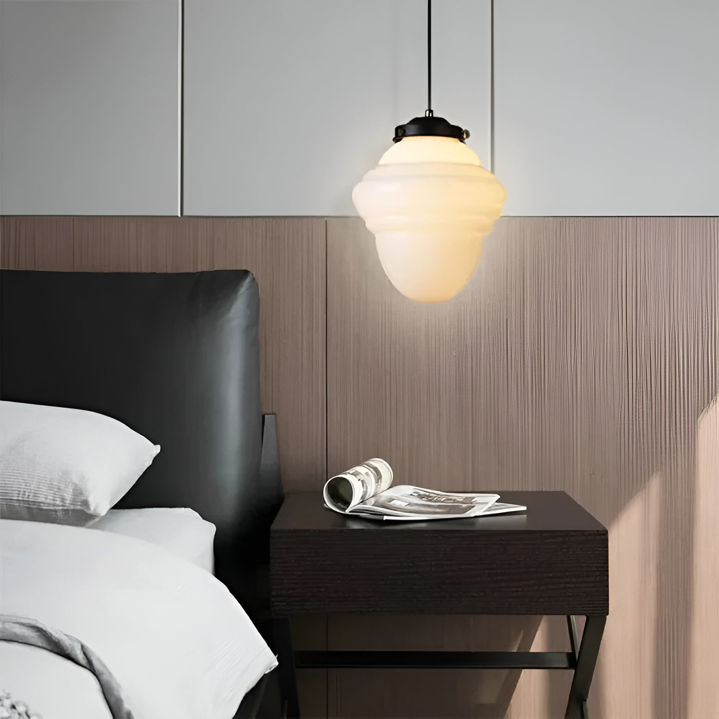 Hängelampe aus Milchglas – Vintage Design mit Geometrischem Glas - D - Pendelleuchte