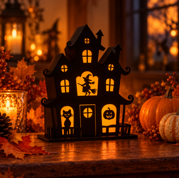 Halloween 3D Geisterhaus – LED-Dekoration mit warmem Licht - Halloween-Dekoration