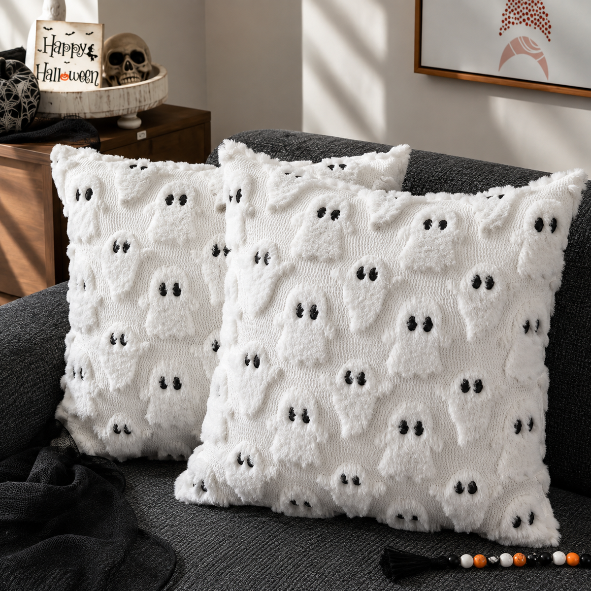 Halloween Dekokissen mit Geistern und Kürbissen – 45 x 45 cm - Halloween-Dekokissen