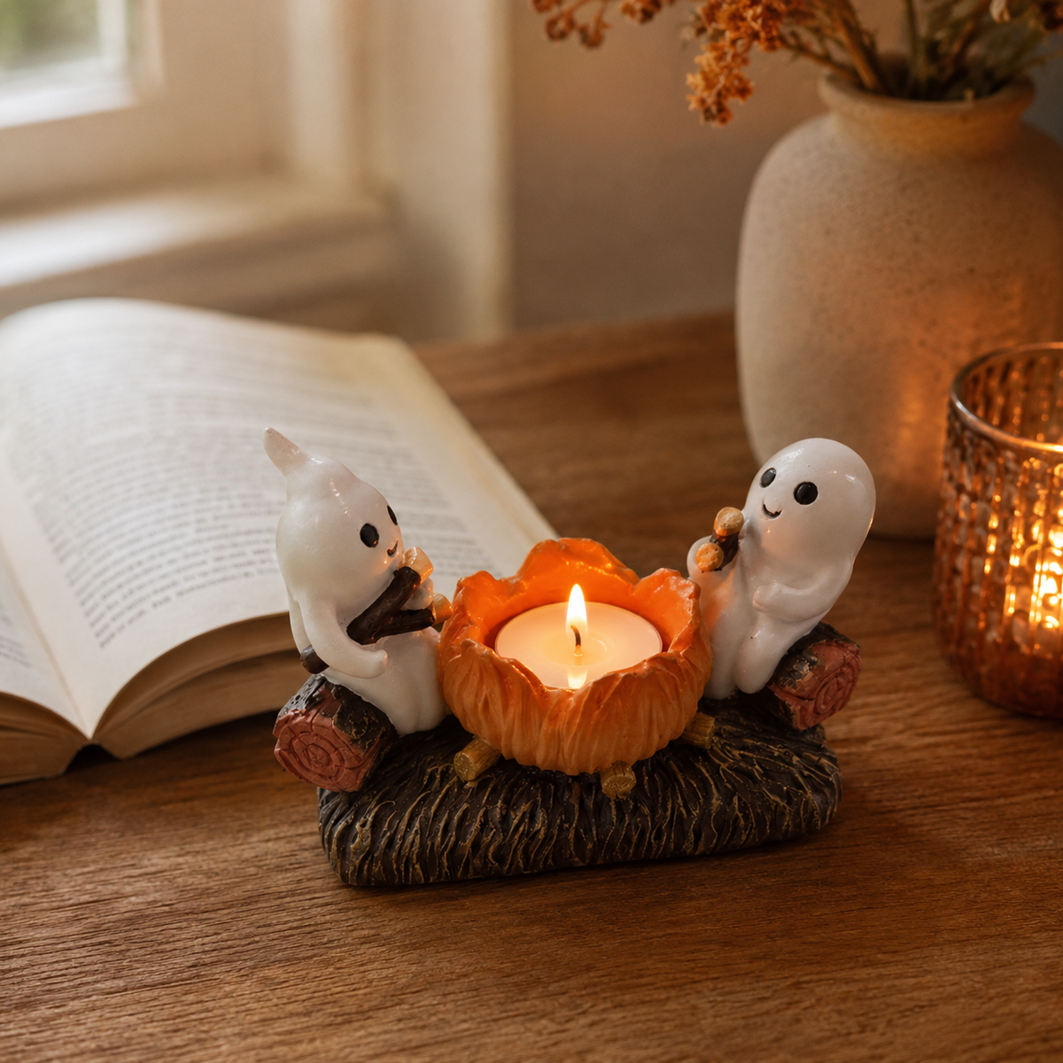 Halloween Kerzenhalter mit Geistern aus Harz – Herbstdeko - Standardausführung - Saisonale Dekoration – Halloween