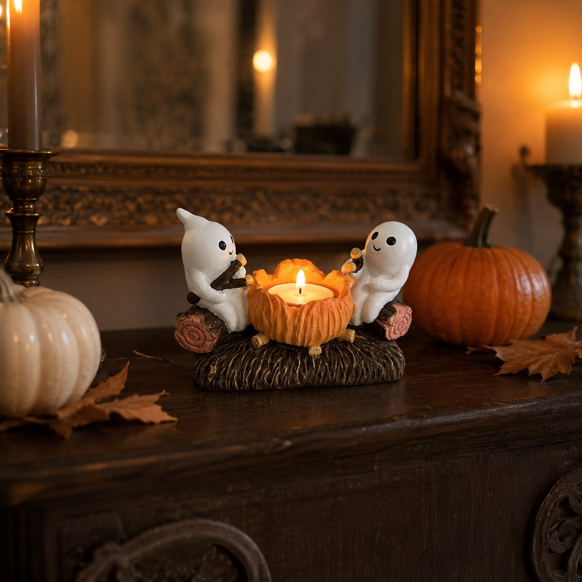 Halloween Kerzenhalter mit Geistern aus Harz – Herbstdeko - Standardausführung - Saisonale Dekoration – Halloween
