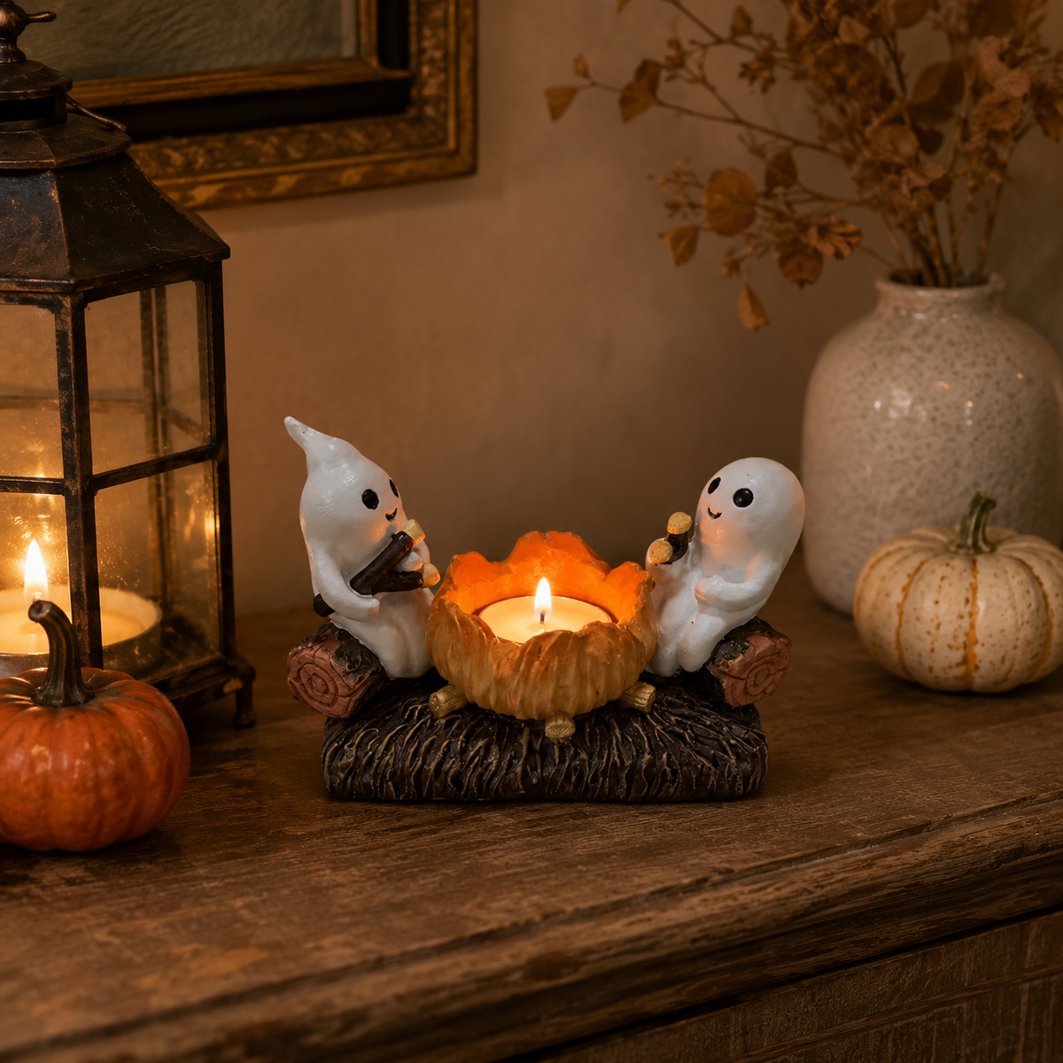 Halloween Kerzenhalter mit Geistern aus Harz – Herbstdeko - Standardausführung - Saisonale Dekoration – Halloween