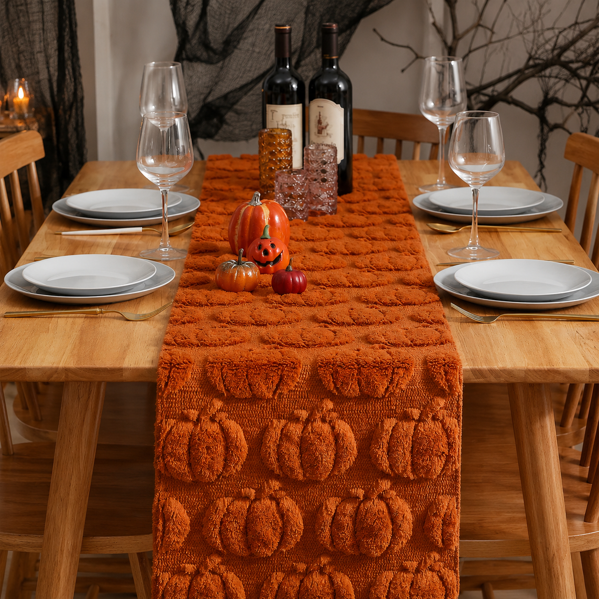 Halloween Tischläufer mit 3D-Geist- oder Kürbismotiv – 33 × 233/275 cm - Halloween-Dekoration