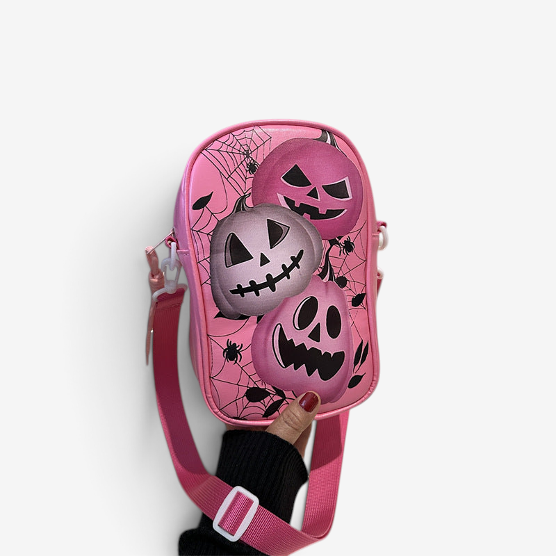 Halloween Umhängetasche Damen – Kompaktes Kürbis-Design - Rosa / Einheitsgröße - Geschenke – Saisonal – Halloween