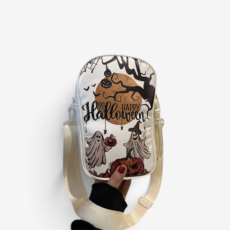 Halloween Umhängetasche Damen – Kompaktes Kürbis-Design - Weiß / Einheitsgröße - Geschenke – Saisonal – Halloween