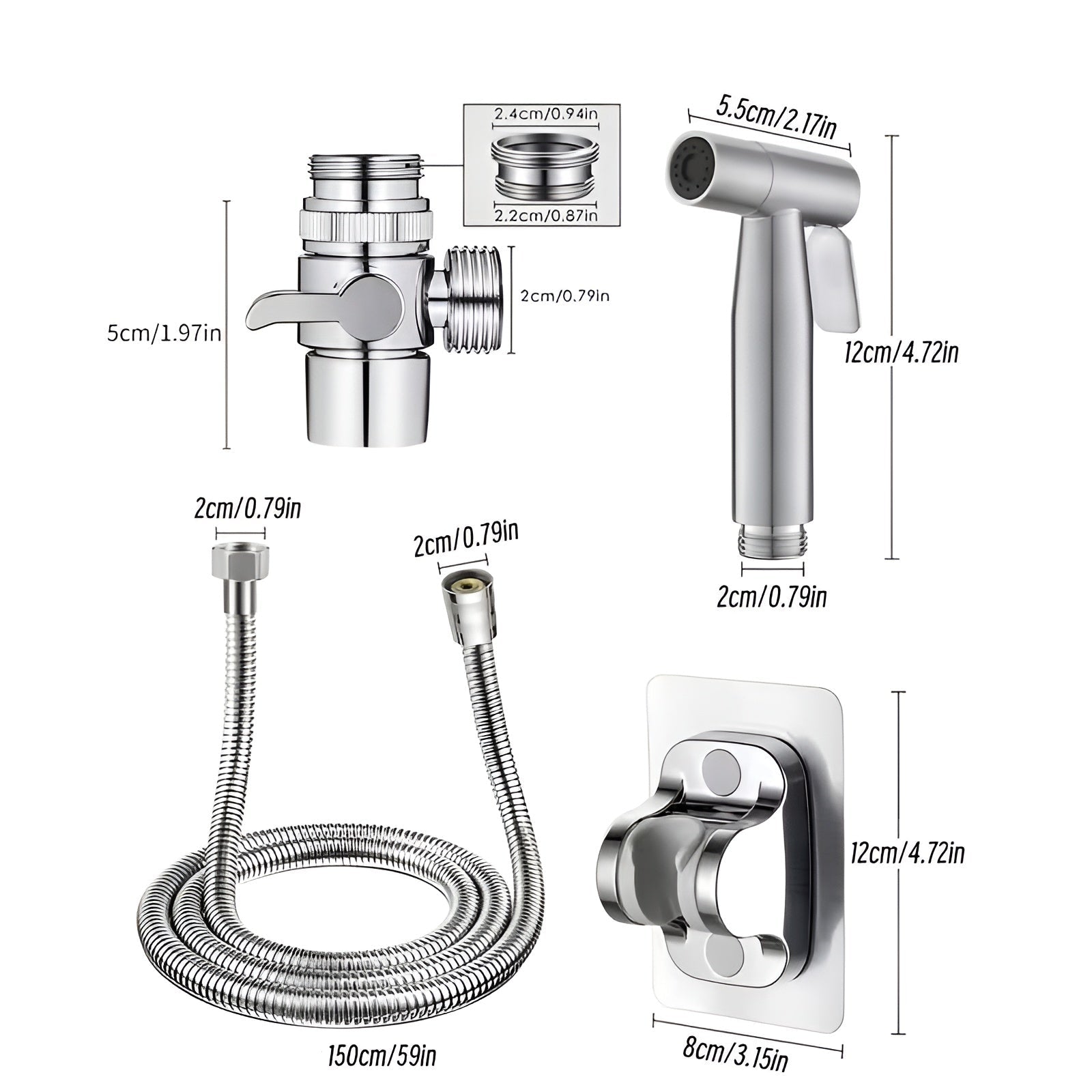 Handbrause Set für Dusche – Leistungsstarker Duschkopf | Mit Schlauch & Wandhalterung ohne Bohren - Bidet-Duschen
