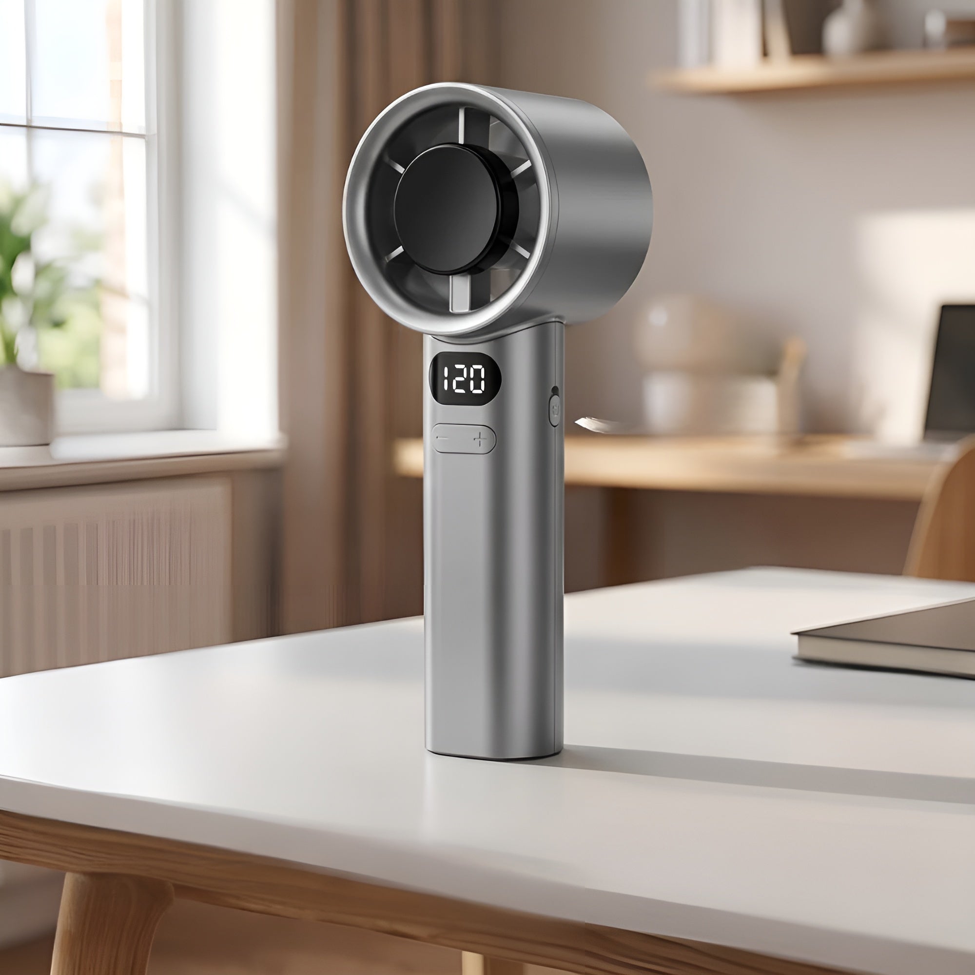 Handventilator mit Digitalanzeige – USB-Wiederaufladbar & Stufenlos Einstellbar - Handventilator
