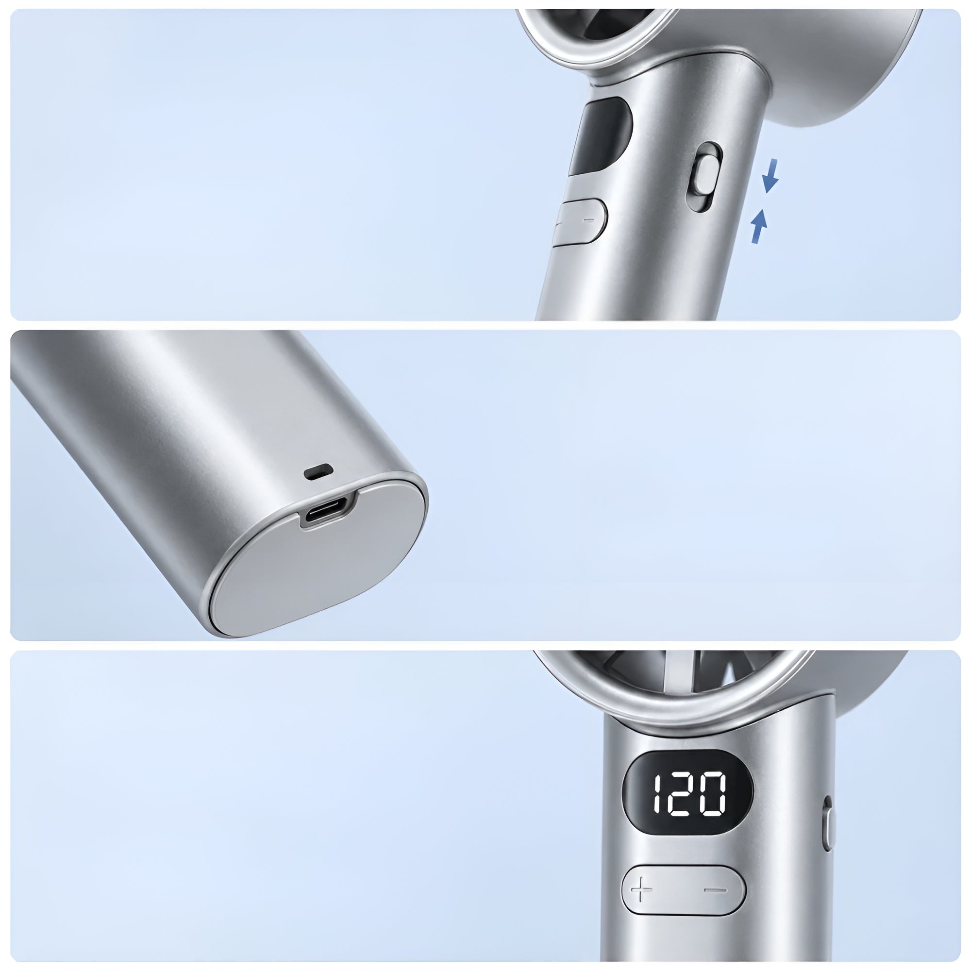 Handventilator mit Digitalanzeige – USB-Wiederaufladbar & Stufenlos Einstellbar - Handventilator